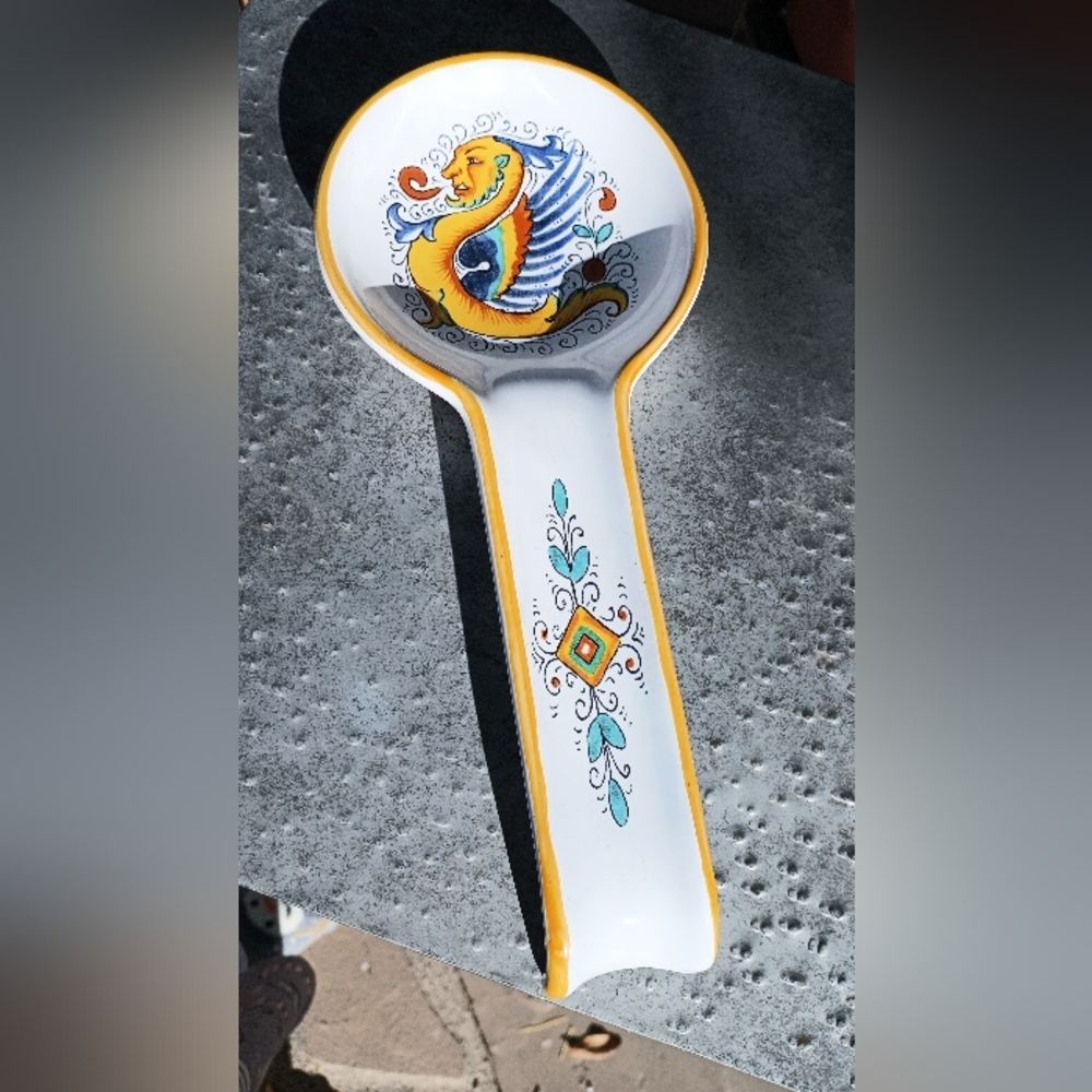 Vintage Italian Nova Deruta Decorative Ceramic Spoon Rest with Dragon Design